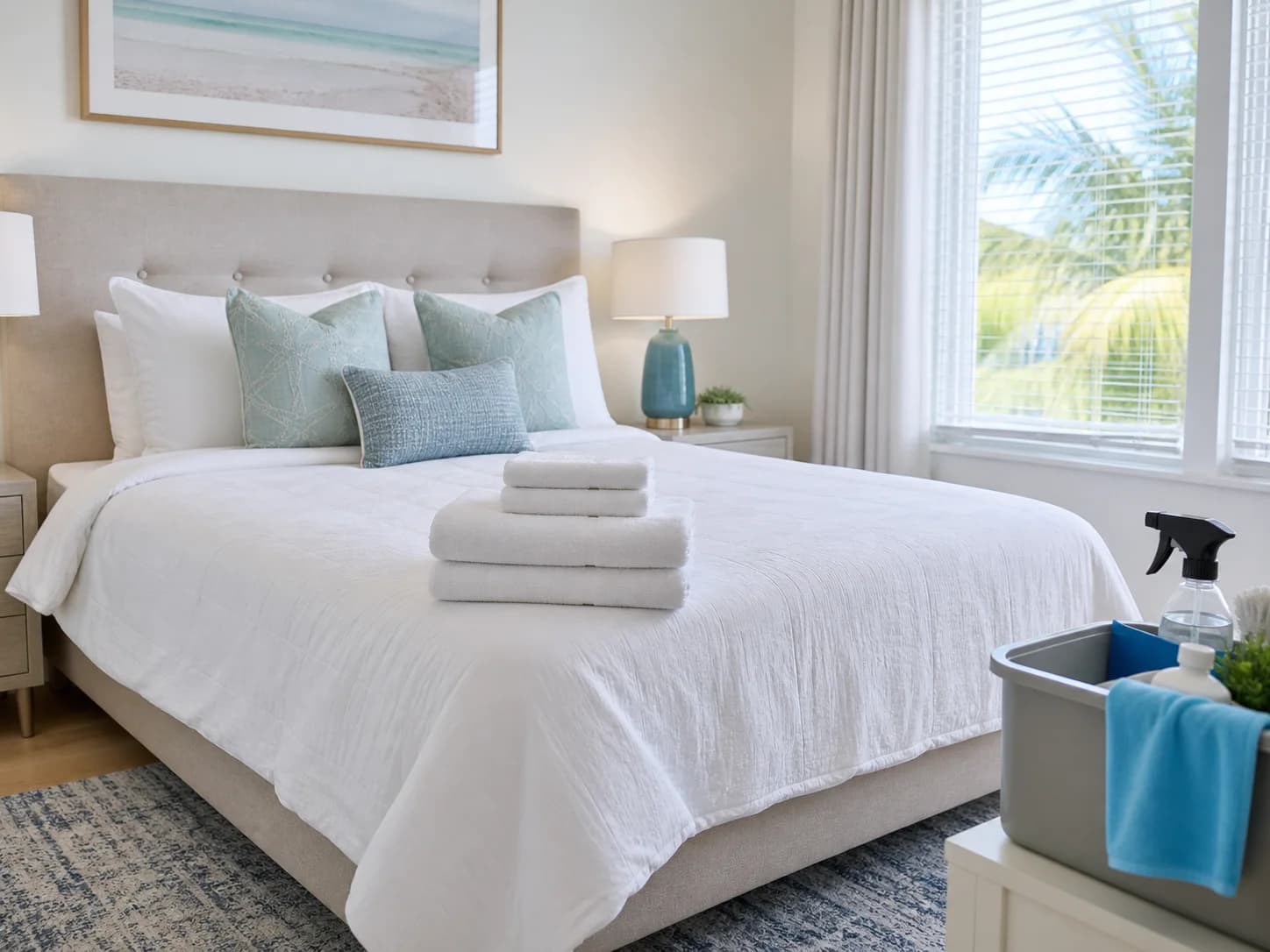 Organized bedroom with fresh linens